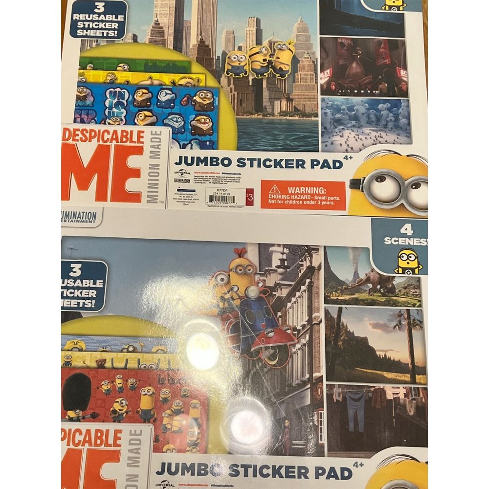 2 Despicable Me Minion Made JUMBO STICKER PADS 3 Reusable Sticker Sheets NEW